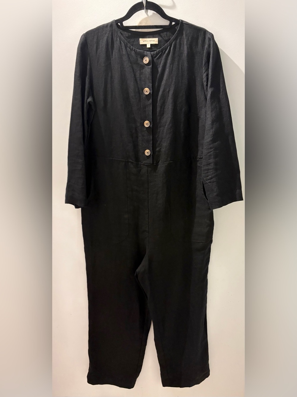 Gillian Stevens $495 Black Linen Jumpsuit Sz 2 - Picture 2 of 5